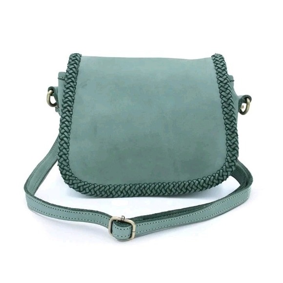 Bolsa Nova Handbags - Bolsa Nova Womens Naples Italian Leather Crossbody Saddlebag Pistachio $240 NEW!